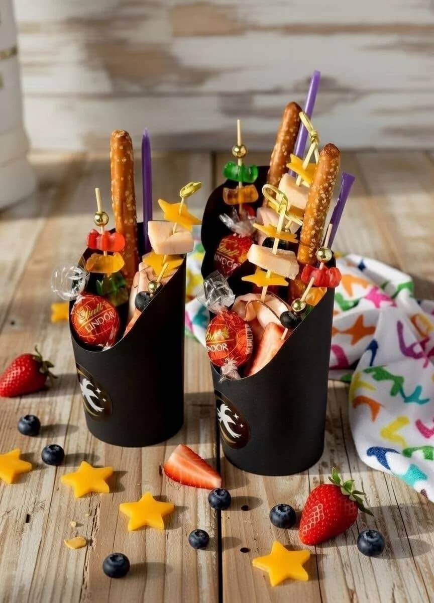 Little Peckers kid-friendly charcuterie cup with cheddar cubes, turkey bites, grapes and pretzels