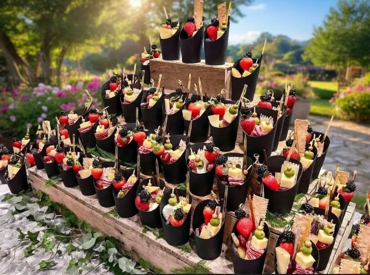 Charcuterie cup display at an outdoor event