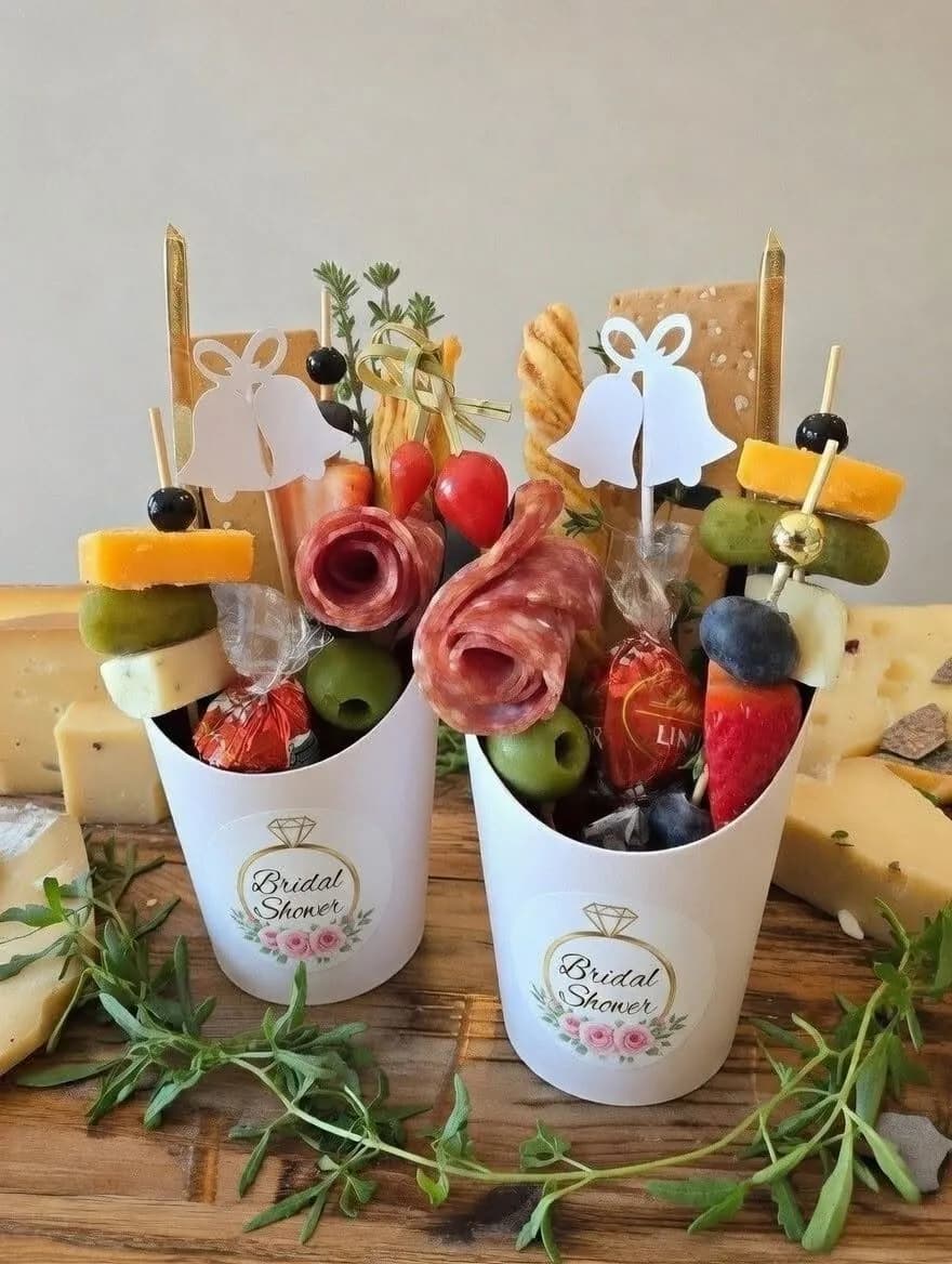 Charcuterie cups styled for a bridal shower