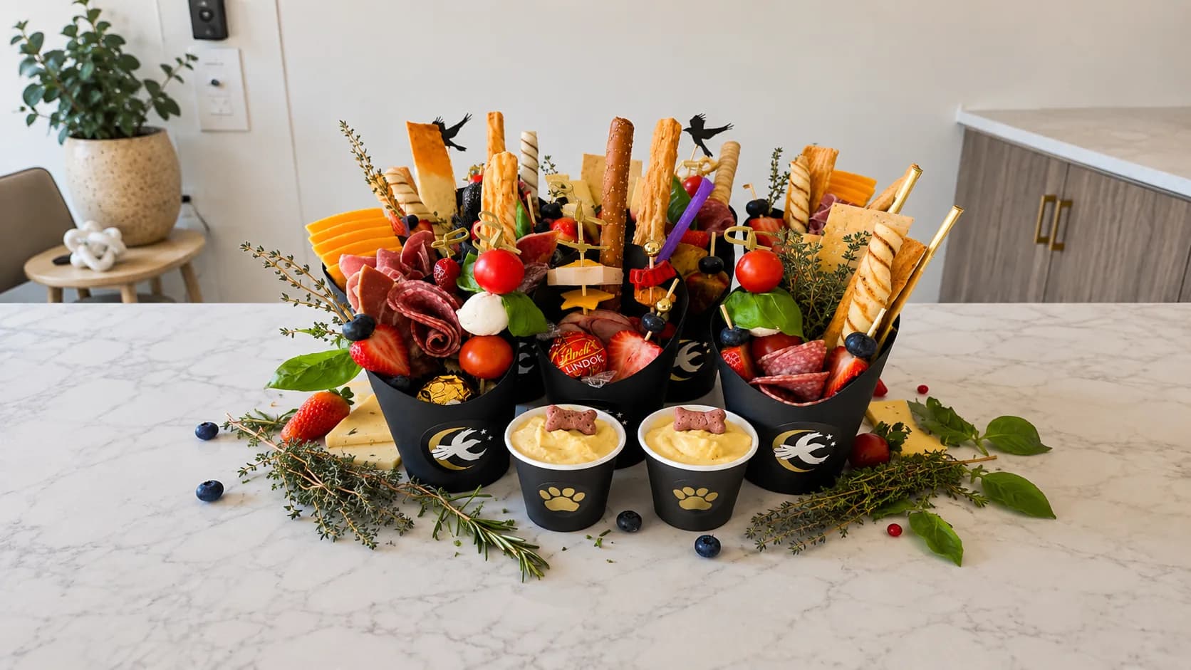 A spread of grab-and-go Cured Crow charcuterie cups ready for a festival crowd