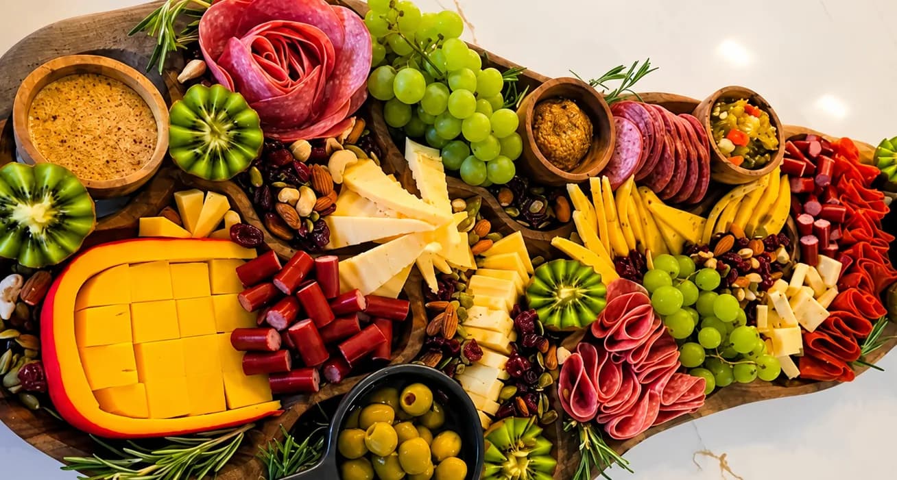 A hand-built charcuterie grazing board for a Ramsey, Minnesota gathering