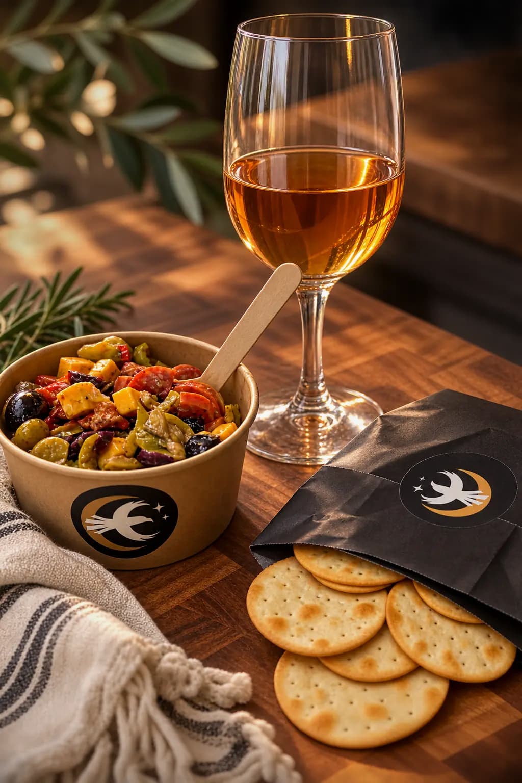 The Crow's Treasure charcuterie dip with diced pepperoni, sharp cheddar, pepperoncini and olives served with crackers